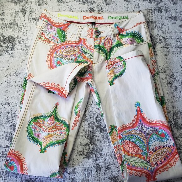 Bright + Lovely Desigual Spain Psychadelic Floral Pants Trousers Jeans! - Picture 4 of 16